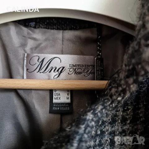 Мango вълнено сако с колан карирано, снимка 4 - Сака - 49633899