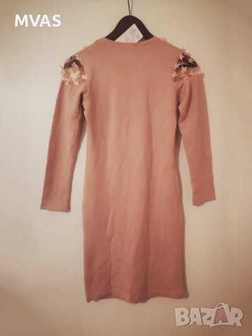Нова розова рокля с дълъг ръкав S размер, снимка 2 - Рокли - 42852706