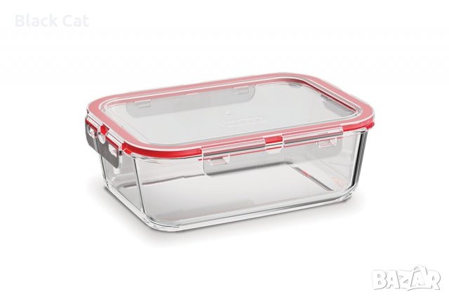 "Curver" – голяма правоъгълна стъклена кутия / купа за съхранение на храна (с капак), 1.8 л​., храни, снимка 1 - Кутии за храна - 38226749