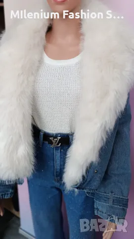 Дамско дънково яке с косъм, снимка 3 - Якета - 47990823