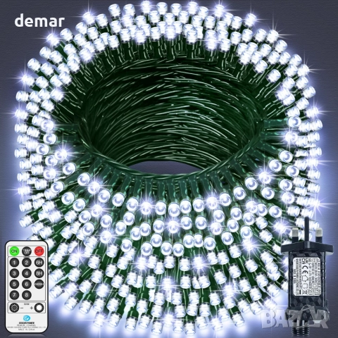40 метра 800 LED коледни лампички с дистанционно и таймер, 8 режима, студено бяло