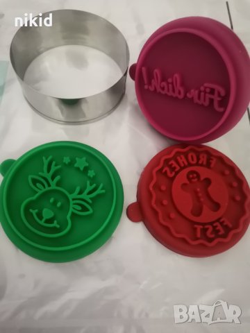 3 вид Коледен печат коледни печати с 3 силиконови приставки ринг дървена дръжка за бисквитки тесто