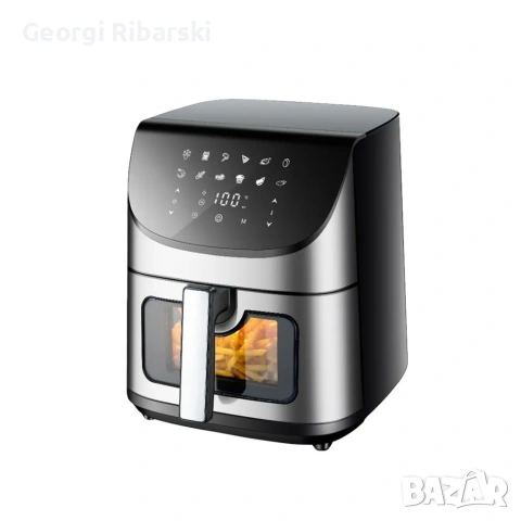 Фритюрник с горещ въздух Oliver Voltz OV51980X, 1700 W, с прозорче, Черен/Инокс 7 л., до 200 градуса