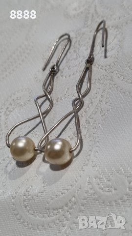 Сребърни обеци 925 с перли , снимка 2 - Обеци - 44279302