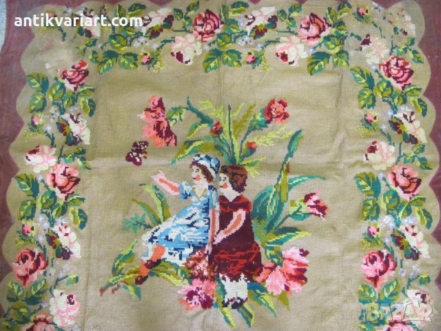 19 век Голям Гоблен ръчно шит зебло и вълнени конци, снимка 2 - Антикварни и старинни предмети - 31664031