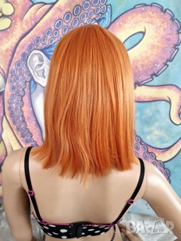 👑 💗Ново ! Уникална Дизайнерска Перука Боб Стил Прическа в Оранжев Цвят с Бретон💋 КОД : 9066💗 👑 , снимка 7 - Аксесоари за коса - 42570186