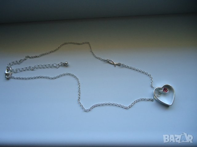  нов дамски синджир със сърце и розов камък, снимка 2 - Колиета, медальони, синджири - 40063953