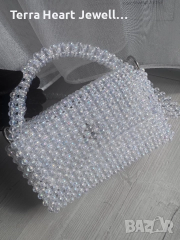 Дамска чанта от кристални мъниста в цвят русалка , снимка 3 - Чанти - 52502197