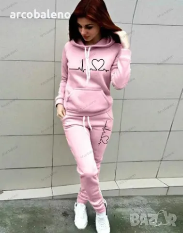 Дамски ежедневен спортен комплект с качулка и модерен поларен пуловер, 5цвята , снимка 5 - Спортни екипи - 48657299