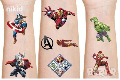 Avengers Отмъстителите Капитан Америка Хълк Айрън железния Tattoo татос татуировка временна детска , снимка 10 - Други - 24567609