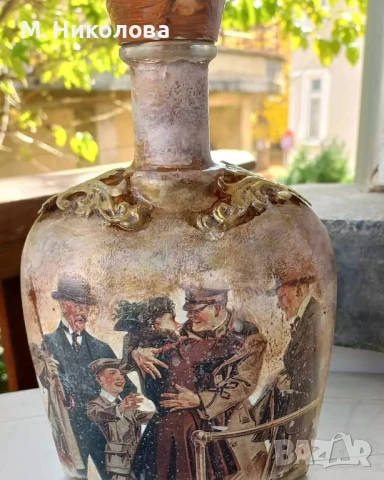 Винтидж ръчно декорирана празна бутилка, снимка 3 - Други - 50584096