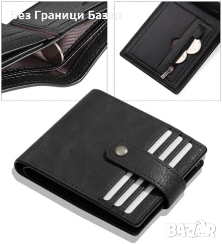 Нов черен Мъжки Портфейл с RFID Блокиране и Множество Отделения, снимка 4 - Портфейли, портмонета - 44615182