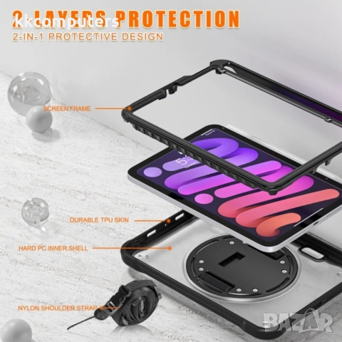 iPad mini 6 Heavy Duty Hybrid Tablet Case with Hand Grip & Strap TPU Силиконов Калъф и Протектор, снимка 8 - Калъфи, кейсове - 53004666
