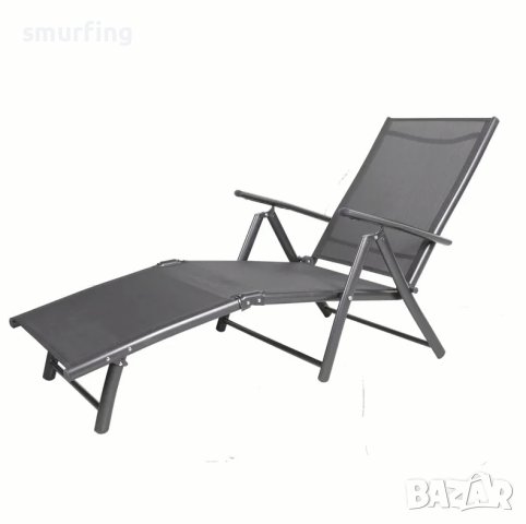 Сгъваем шезлонг алуминий и плат, черен къмпинг