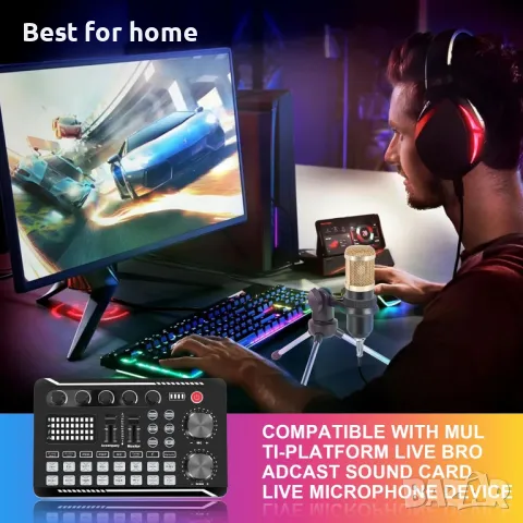 SINWE Podcast Комплект звукова карта F998 с микрофон BM800 и слушалки, снимка 6 - Аудиосистеми - 49230437