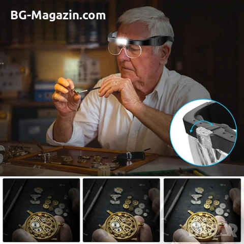 Акумулаторна увеличителна лупа за глава LED осветление очила за четене гоблени бродерия шиене мощна, снимка 5 - Други инструменти - 50919331