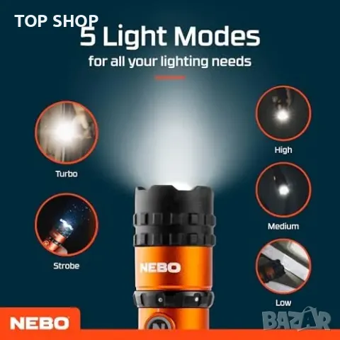 Нов NEBO FL750 фенер за къмпинг, 5 режима, магнитна основа, презареждащ, снимка 3 - Къмпинг осветление - 49203219