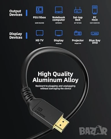 8K HDMI кабел 7м сертифициран 48 Gbps 8K@60Hz 4K@120Hz HDR10+ Dolby Atmos, снимка 3 - Кабели и адаптери - 51075233