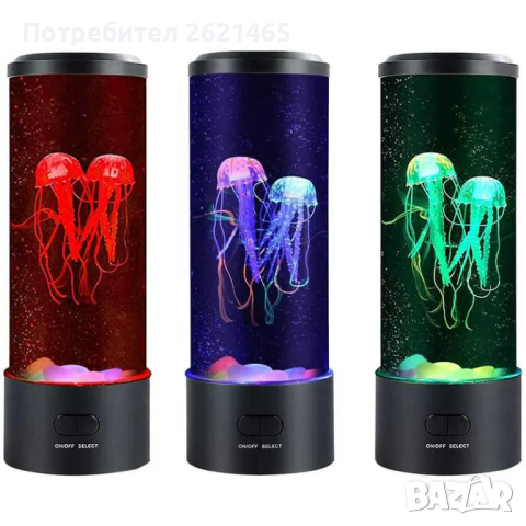 LED нощна лампа аквариум с две медузи, 16 цвята и дистанционно, снимка 5 - Настолни лампи - 44782369