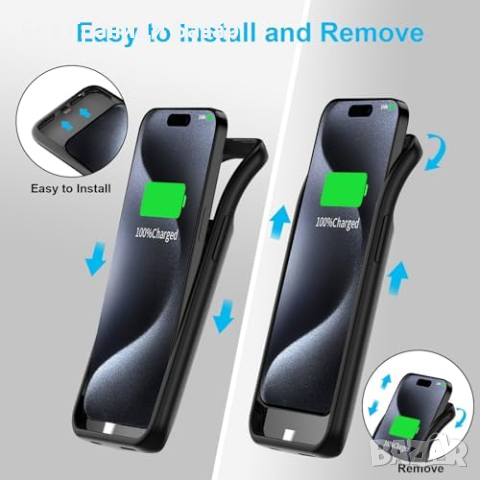 Нов 8500mAh Кейс Батерия за телефон iPhone 15 Pro Max/Plus Айфон Power Bank, снимка 5 - Калъфи, кейсове - 44570581