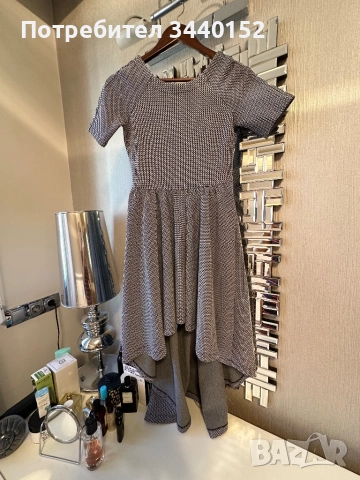 Рокля, асиметрична, пепит, снимка 5 - Рокли - 51632670