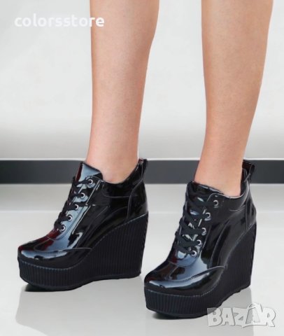 Боти на платформа - черен лак - NO4, снимка 2 - Дамски боти - 42920277