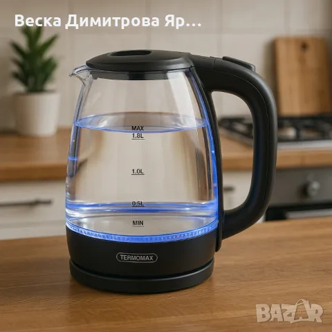 Стъклена електрическа кана Termomax, 1500W, 1.8 л., снимка 2 - Кани - 50440697