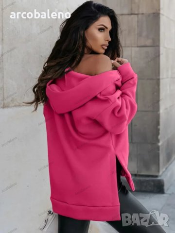 Дамски свободен ежедневен суичър с джоб и цип с качулка, 3цвята, снимка 5 - Суичъри - 42380746