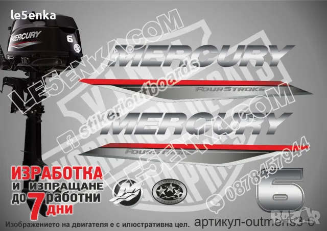 MERCURY 6 hp FS 2019-2022 Меркюри извънбордов двигател стикери надписи лодка яхта outmerfs3-6