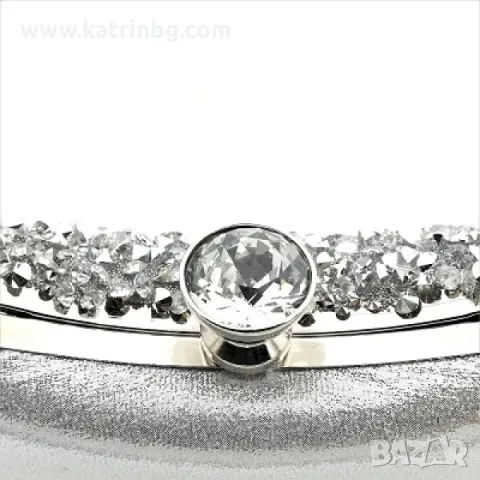 Официална чанта клъч с големи сребристи камъни и къса дръжка, снимка 2 - Чанти - 48906922