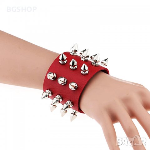 Gothic / Metal Style гривна с шипове 3 реда - Red, снимка 3 - Други - 37803802
