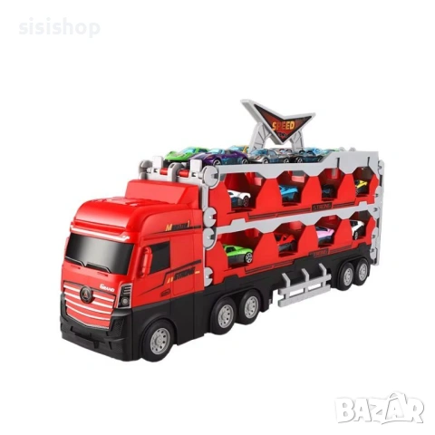 Детски камион автовоз с функция „Изстрелвачка“ и разгъващо се трасе за състезания 4643, снимка 3 - Коли, камиони, мотори, писти - 53942651