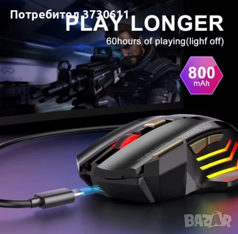 Геймърска, безшумна и безжична мишка, снимка 5 - Клавиатури и мишки - 54298852