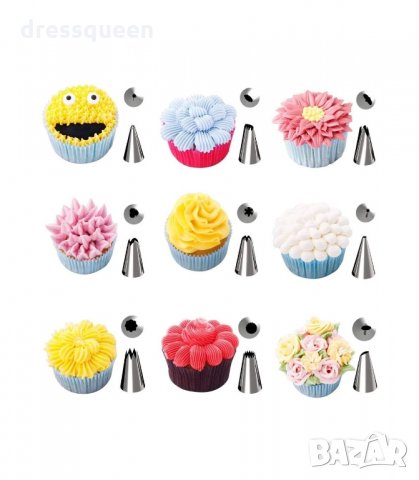 3133 Шприц за декорация с метални накрайници, комплект от 42 части, снимка 9 - Прибори за хранене, готвене и сервиране - 34238569