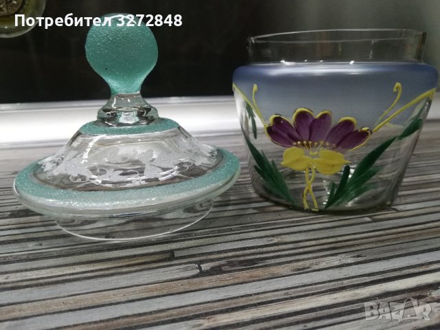 Стъклена захарница/рисувана/, снимка 5 - Аксесоари за кухня - 42065355