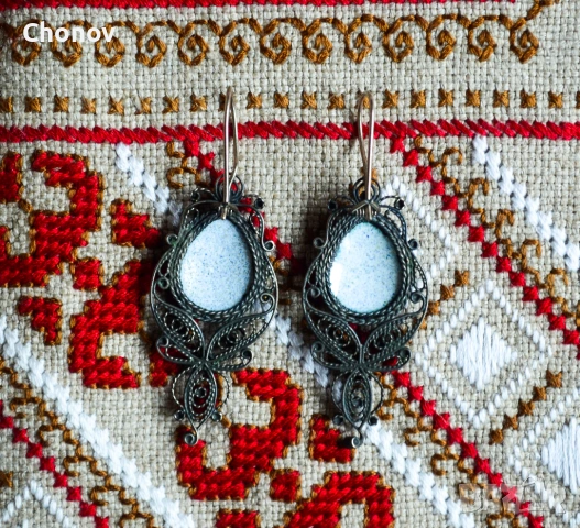 Стари Съветски порцеланови обеци от мелхиор, снимка 6 - Антикварни и старинни предмети - 53282080