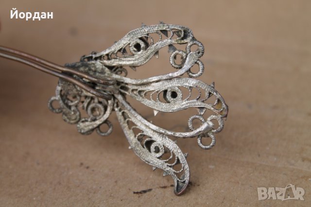 Възрожденска сребърна игла с позлата, снимка 7 - Антикварни и старинни предмети - 44403594