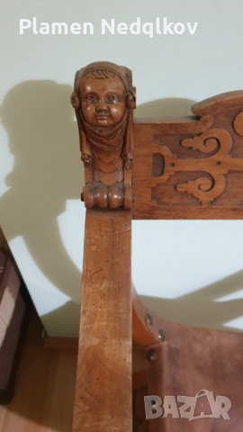 Масивен стар стол със орнаменти,глава и крака на лъв, снимка 11 - Столове - 39663658