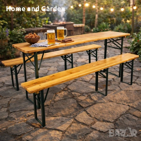 Сгъваем градински комплект — маса с 2 пейки