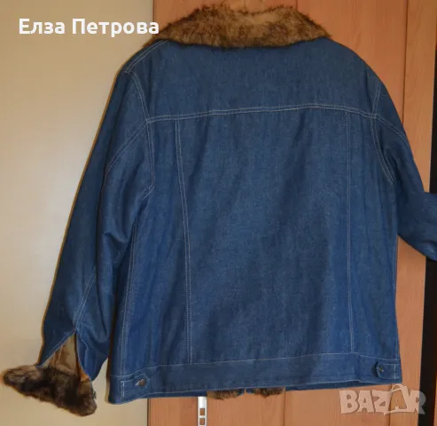 Дамско дънково пролетно-есенно макси яке с яка изкуствен косъм; 3XL÷5XL, снимка 2 - Якета - 42899821
