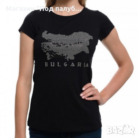 Нова дамска тениска с трансферен печат- кристали картата на България, снимка 1 - Тениски - 29463438