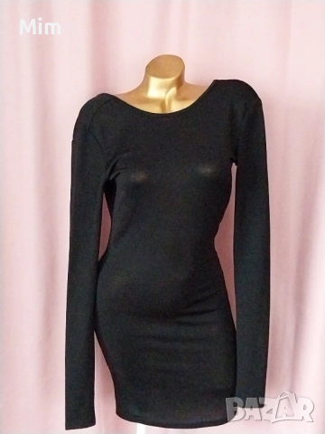 mbym S Черна еластична рокля с гол гръб с брокат , снимка 2 - Рокли - 52475107