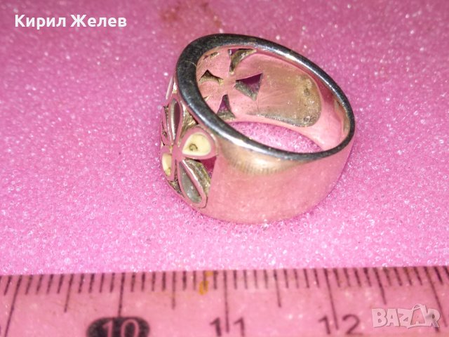 ФЛОРАЛЕН ЕМАЙЛИРАН СРЕБЪРЕН ПРЪСТЕН СРЕБРО 925 АНГЛИЙСКИ СТАРА РЪЧНА ИЗРАБОТКА 41844, снимка 8 - Пръстени - 44405920