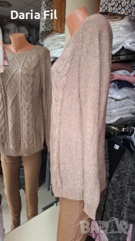 Рокля от бежово-златисто меланжирано плетиво, снимка 3 - Рокли - 48747981