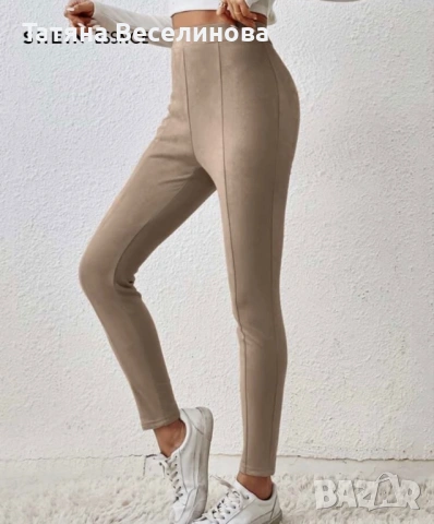 Велурен бежов клин панталон, снимка 4 - Клинове - 53279729