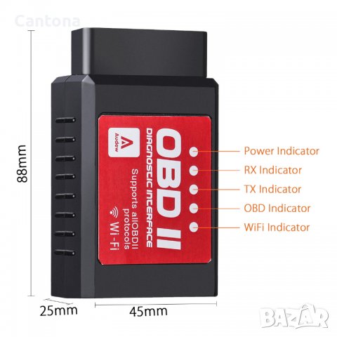 Audew OBDII WiFi скенер, четец на кодове, диагностика за автомобили, с 25K80 чип, снимка 3 - Аксесоари и консумативи - 40092086