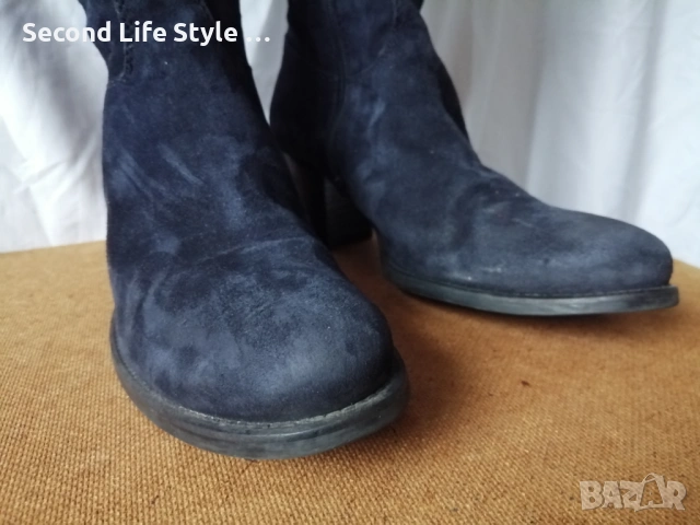 № 37 дамски ботуши естествен велур в син цвят, снимка 6 - Дамски ботуши - 53371759