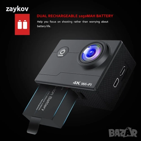 Action Cam AC700 4K 20MP WiFi Подводна камера Ultra HD Водоустойчива 40M, снимка 2 - Камери - 52614179