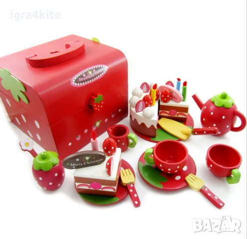 Дървен ягодов кейк с торта - десерт пикник за Рожден ден, снимка 4 - Образователни игри - 36645475