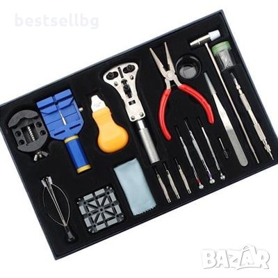 Професионален комплект часовникарски инструменти лупа очила отвертки